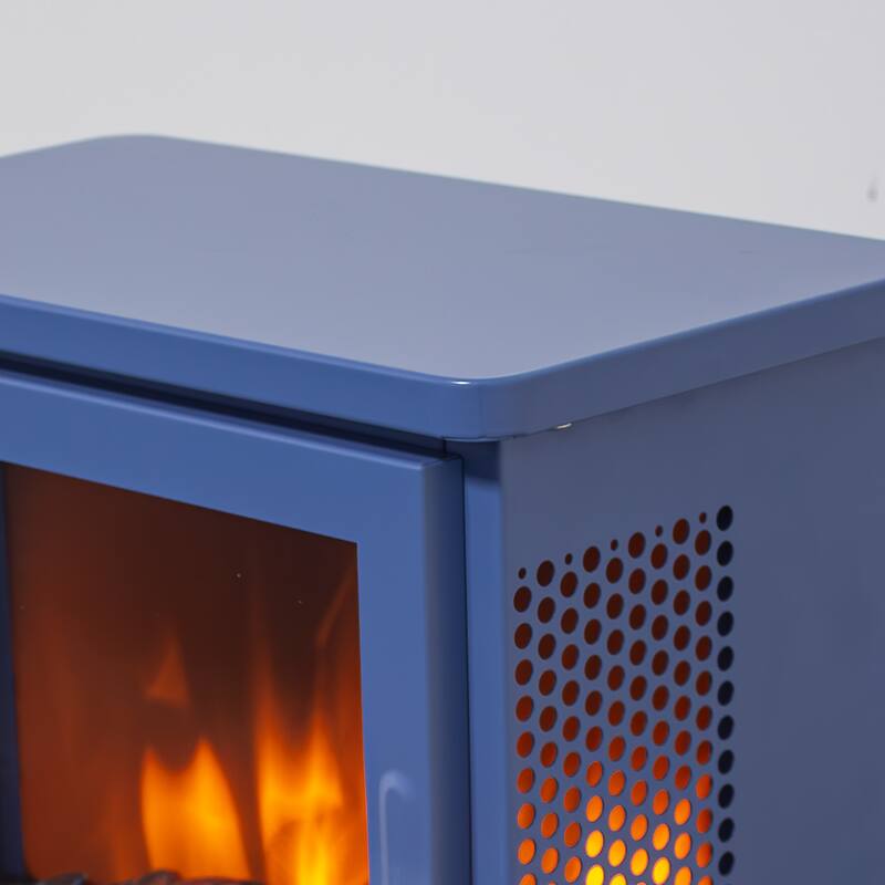 17 Inch Freestanding Electric Fireplace Stove with 3D Flame Effect in Classic Blue