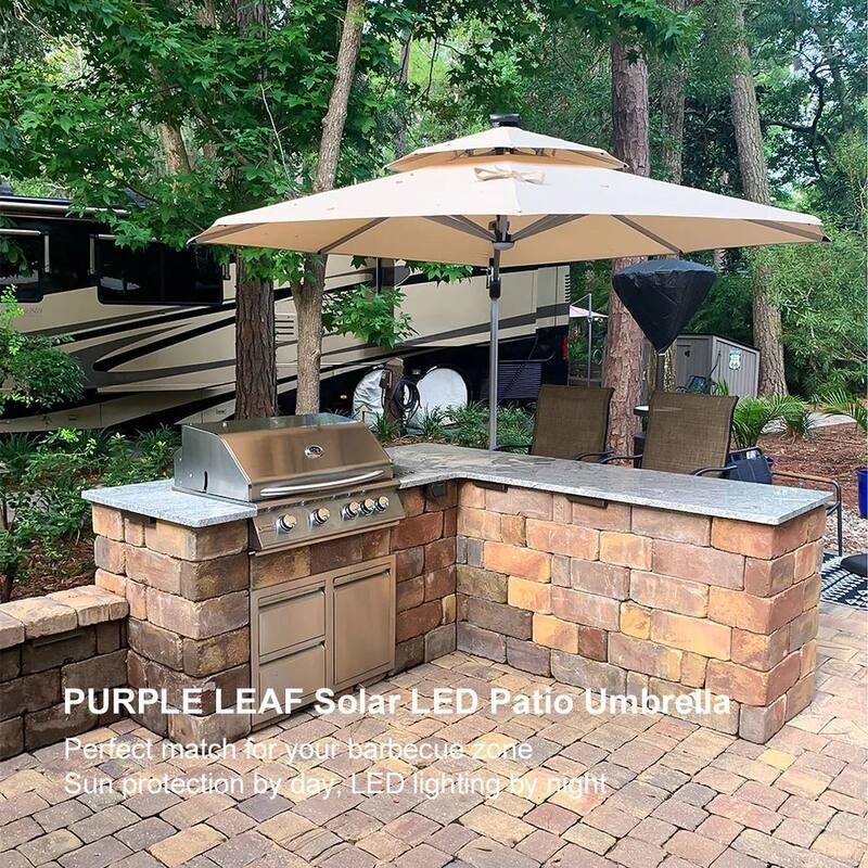 PURPLE LEAF 10 ft Double Top LED Round Patio Cantilever Umbrella with Base