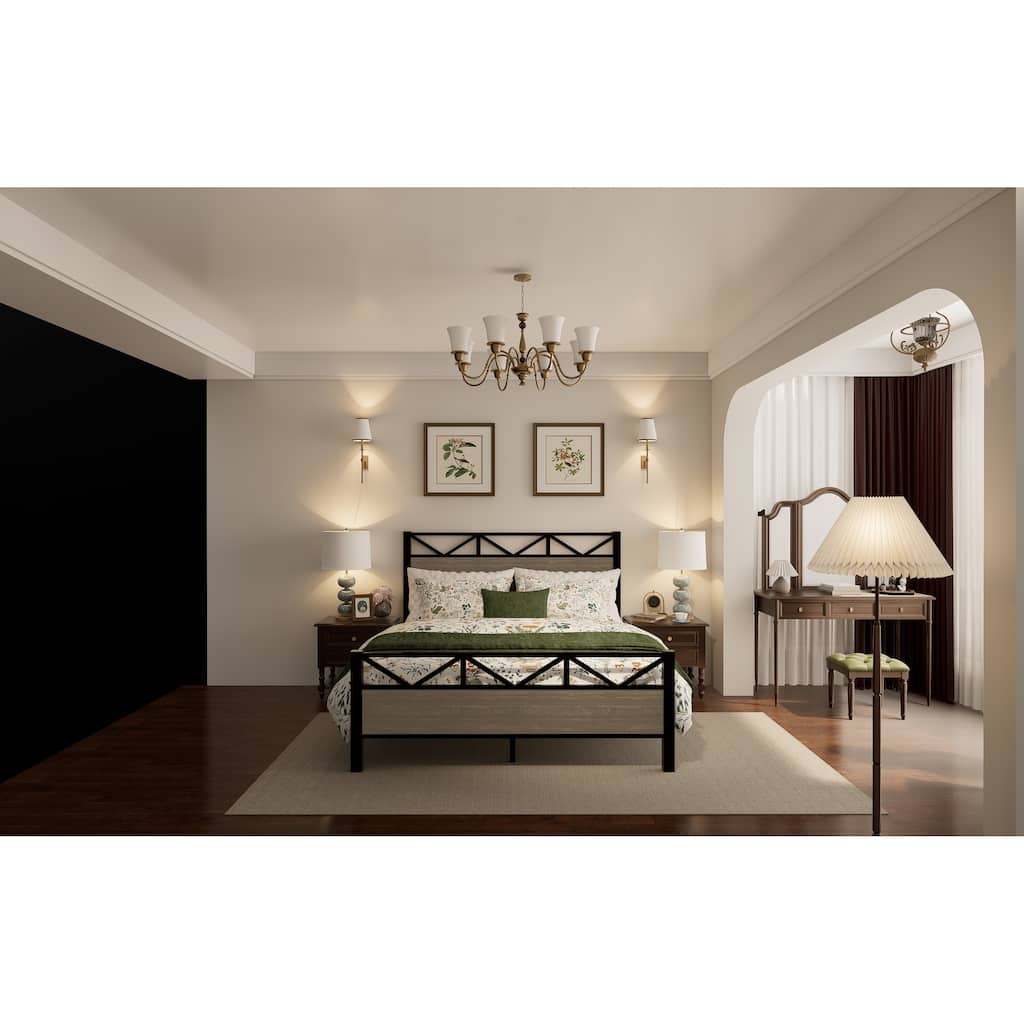 Rustic Wooden Full Size Bed Frame with Headboard, Easy Assembly, Brown