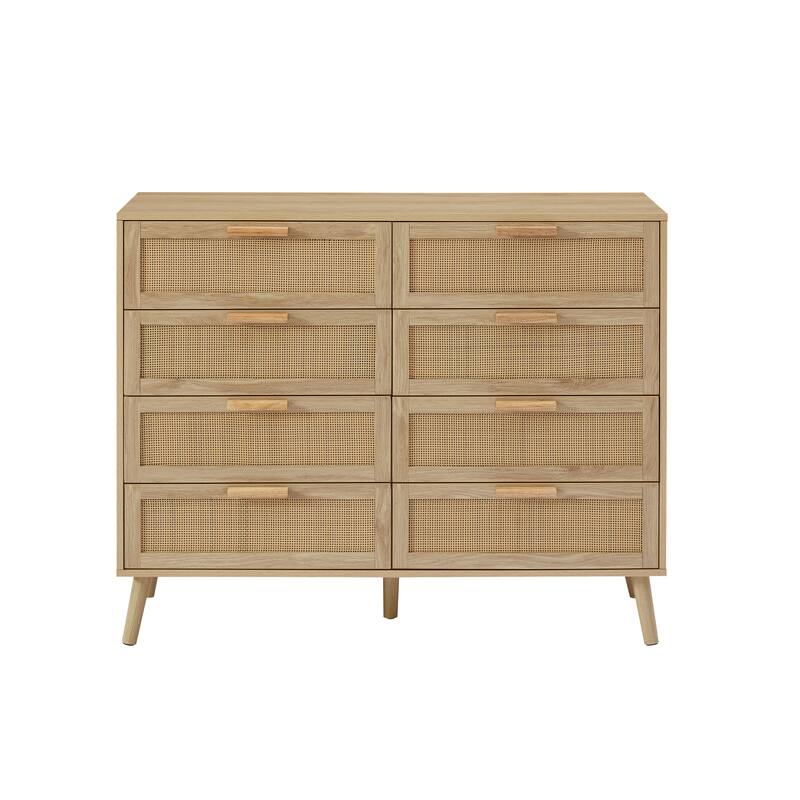 Modern Stylish Double Dressing Drawers with 8 Rattan Drawers, for Childrens Room Living Room Entryway Hallway