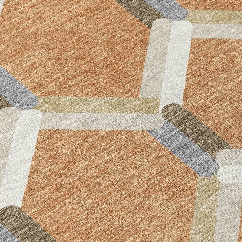 Machine Washable Indoor/ Outdoor Modern Trellis Chantille Rug