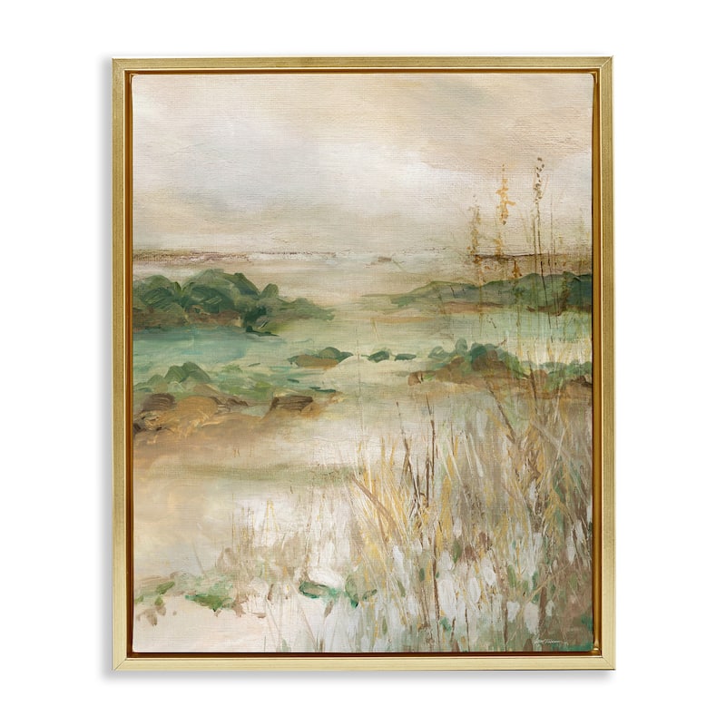 Stupell Abstract Marshland Pond Framed Floater Canvas Wall Art Design By Carol Robinson - 17 x 21 - Gold