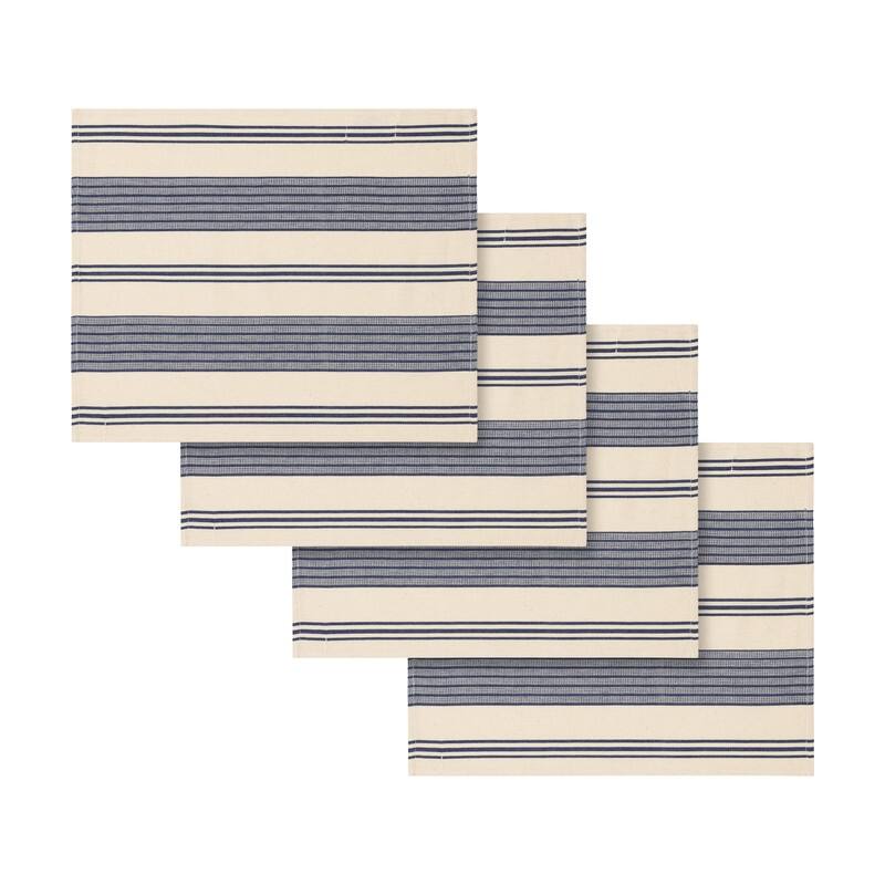 French Home Set of 4 Blue and Cream Striped Placemats