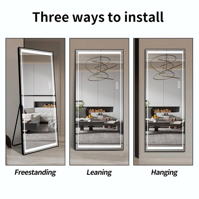 LED Full-Length Floor Mirror - Large, Lighted, Standing Full-Size Mirror - Clear