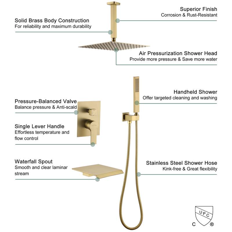 3-Function Ceiling Mount Shower Faucet with 10 in. Fixed Shower Head