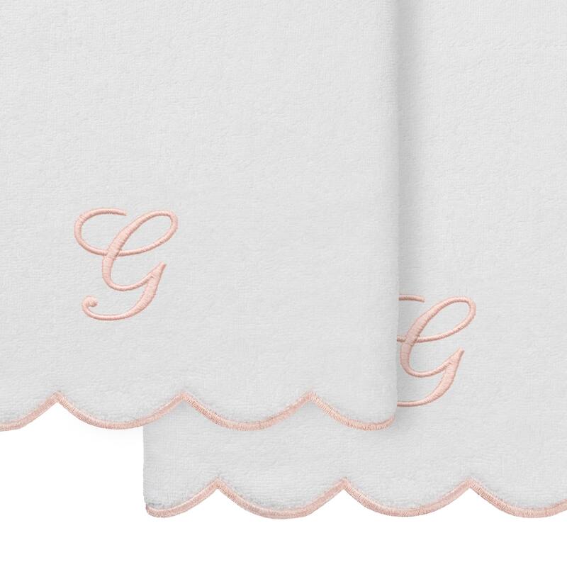 Authentic Hotel and Spa 100% Turkish Cotton Pink ADORNIA Scallop Personalized 2 Piece Bath Towel Set - 2 Bath Towels