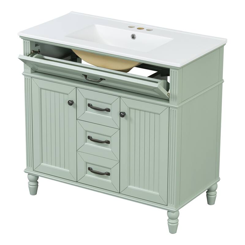 Bathroom Vanity with Sink, Freestanding Bathroom Storage Cabinet, Bathroom Cabinet with Soft Close Doors & 3 Drawers