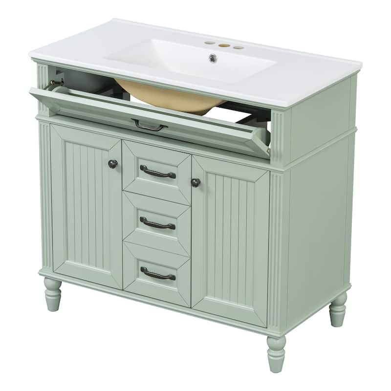 GDF Studio - Sunny Modern Solid Wood + MDF 36-Inch Bathroom Vanity with Ceramic Sink and Flip-Out Drawer
