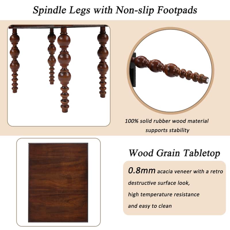 Solid Wood Table Sets of 3 with Coffee Table and 2 End Tables, Vintage Tables with Storage Drawers and Unique Gourd-Shaped Legs