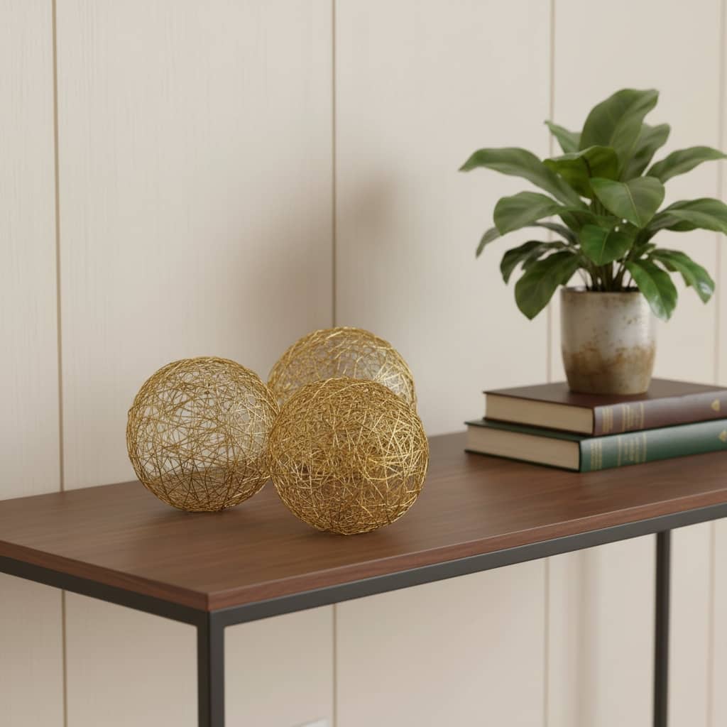 HomeRoots Set of Three Gold Aluminum Decorative Orbs - 4' X '4' X '4