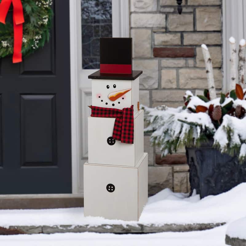 Glitzhome 36"H Wooden Double-Sided Snowman/Scarecrow Porch Decor - Multi-Color