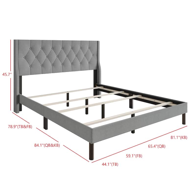 Oregon Twin Button-Tufted Upholstered Wingback Panel Bed