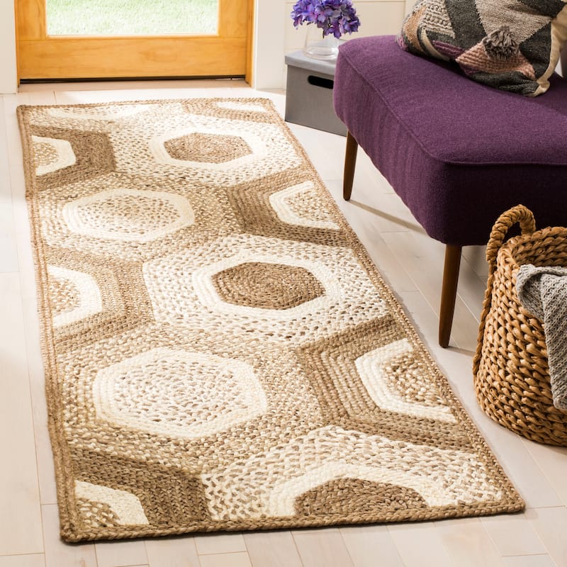SAFAVIEH Handmade Natural Fiber Margalit Honeycomb Jute Rug - 2'6" x 8' Runner - Grey/Ivory
