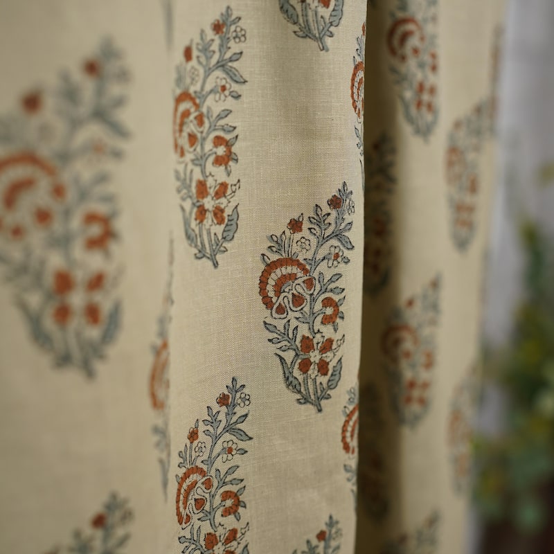 Fabdivine Block Print Curtain or Drape Decorative Home Accent Bed or Living Room - Kali- Brown, Grey - 54" X 29"