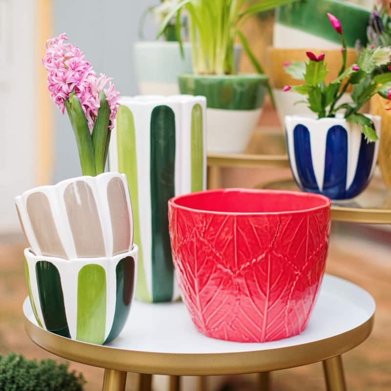 Viva Garden Red Embossed Leaves Cachepot