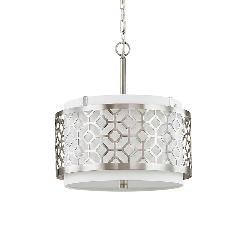 Melrose 2-Light Drum Metal Shade Pendant Light - Brushed Nickel