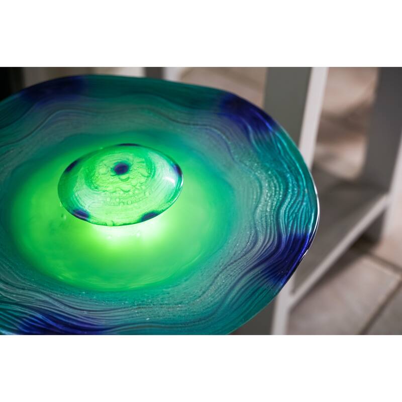 27in Tall Floor Mist Fountain with LED Lights and Inline Control - Blue Glass and Metal Design, Blue Freestanding Mist Fountain