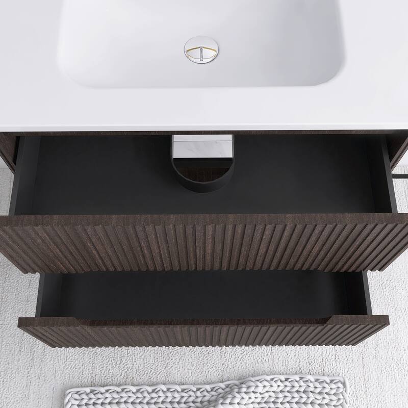 Floating Bathroom Vanity Integrated White Ceramic Sink