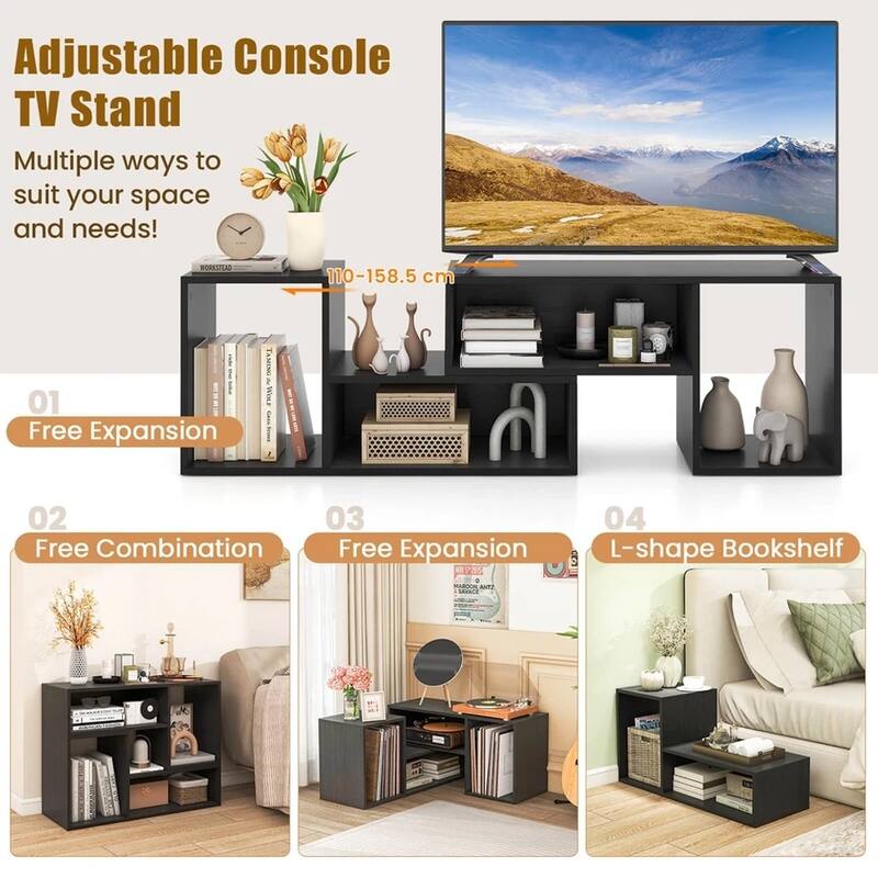 2 Pcs Adjustable TV Stands with Storage Cubes for TVs Up to 55 Inches - 42 inches