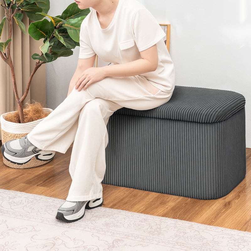 Adeco Storage Ottoman Bench, 31" Storage Bench for Bedroom Living Room