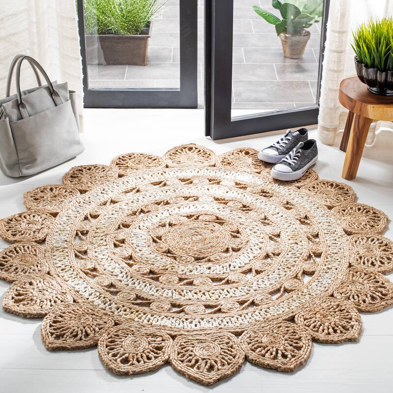 SAFAVIEH Handmade Natural Fiber Marlie Farmhouse Rug - 10' Round - Ivory/Natural