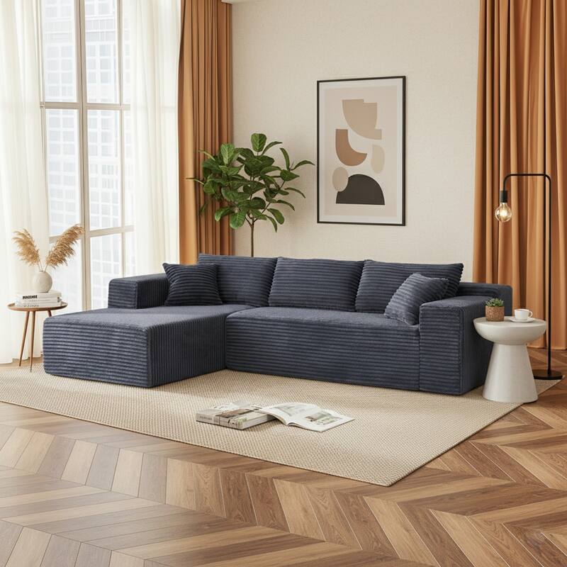 103.54" Flannel L-Shaped High-Density Modern Modular Sectional Sofa with Chaise & Pillows
