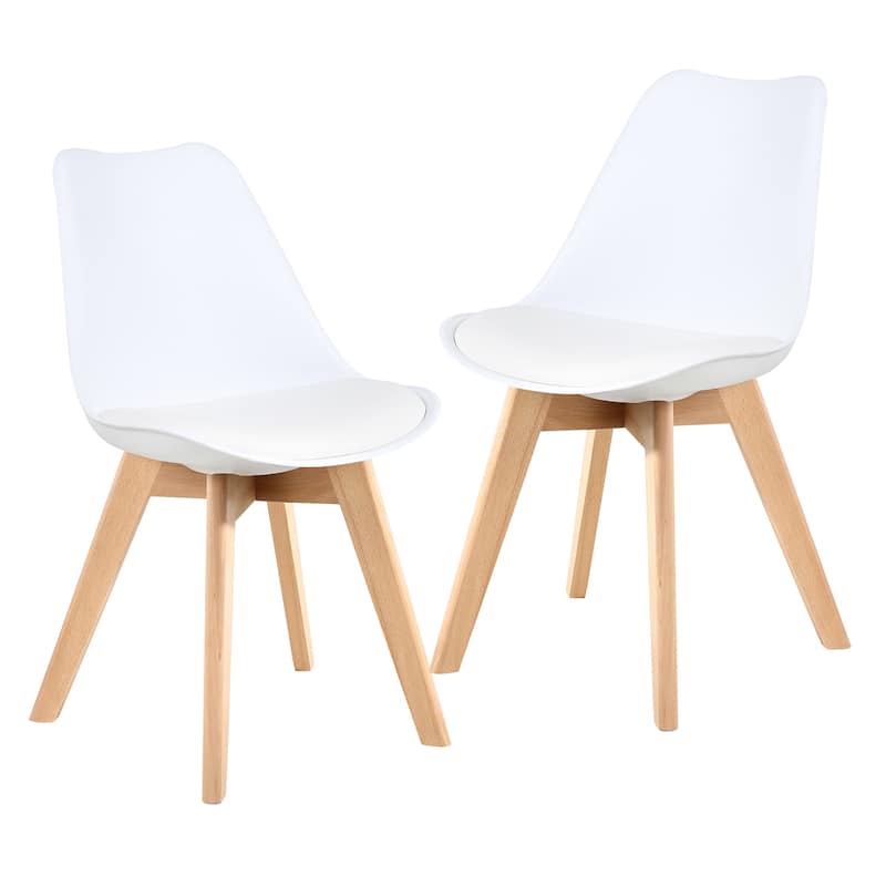 Dining Chairs Wooden Desk Chairs No Wheels Set of 2 - White-2-Piece