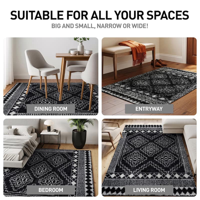 Geometric Shag Rug - Anthracite Dark Gray - Durable Rug for Living Room, Bedroom, or Entryway - Easy to Maintain