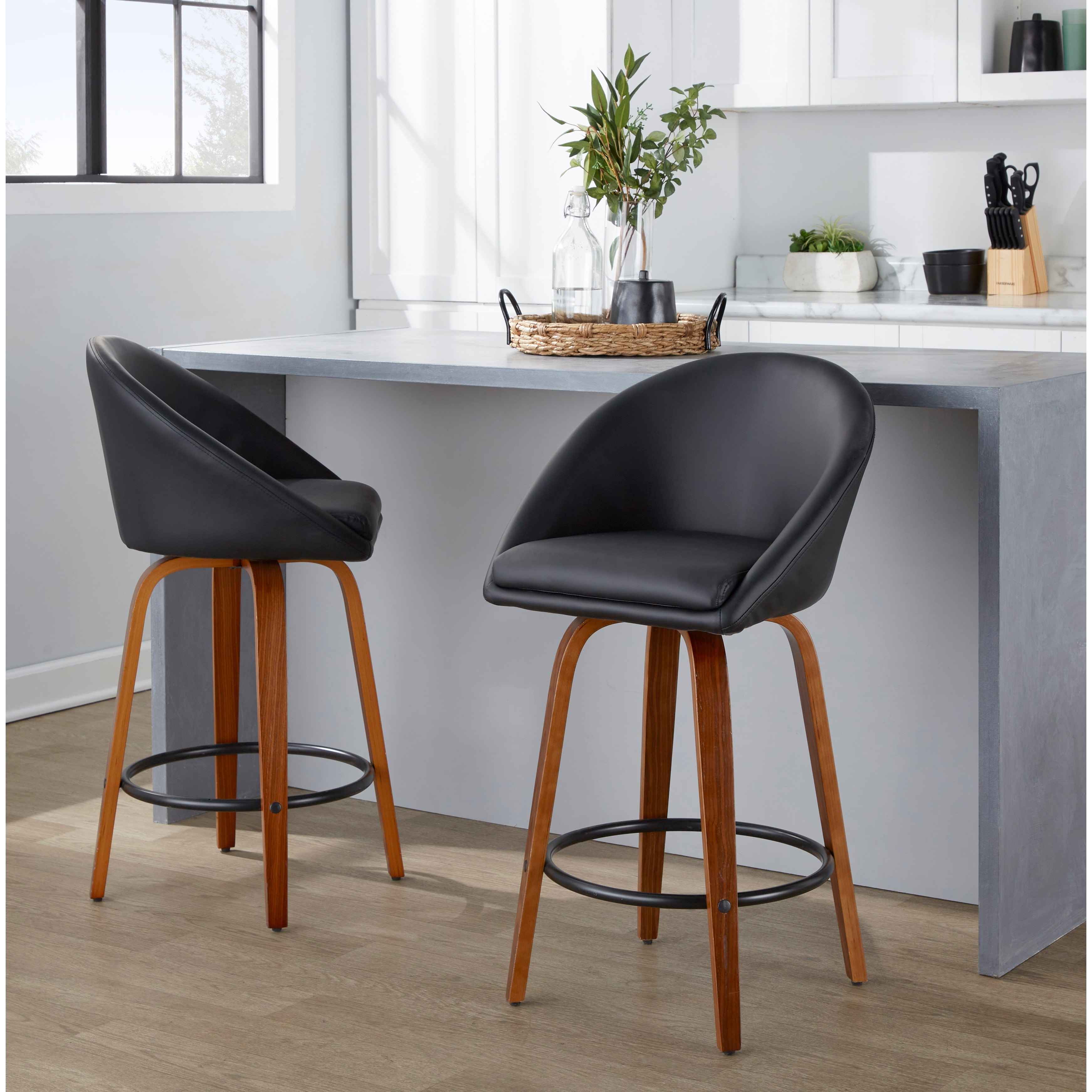 Carson Carrington Livesey High Back 26" Fixed-Height Counter Stool with Bent Wood Legs & Round Footrest (Set of 2)