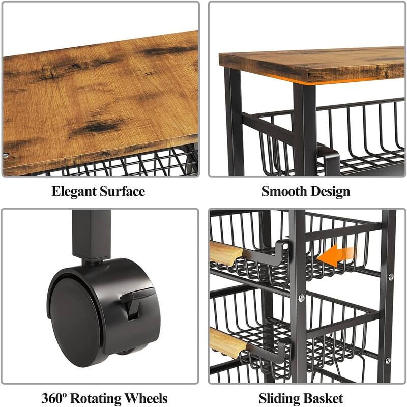 5 Tier Fruit Vegetable Basket for Kitchen with Wooden Tabletop