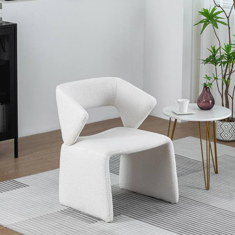 XINMICS Modern Sherpa Accent Chair, Teddy Upholstered Arm Single Sofa, Cozy Fluffy Reading Chair - White