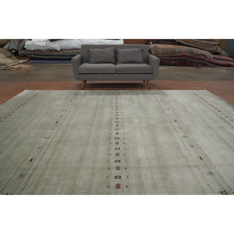Hand Knotted Oriental 100% Wool Carpet Tribal Animal Pictorial Green Gabbeh Area Rug - 11' 11'' X 11' 11''