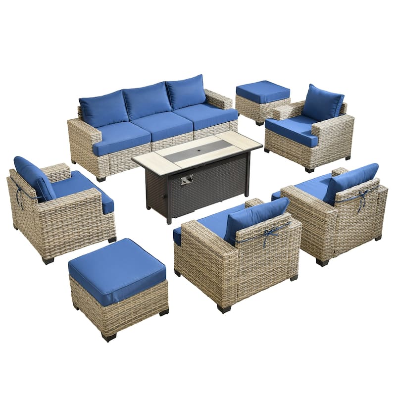 XIZZI 10-piece Outdoor Patio Furniture Sectional Set with Fire Table