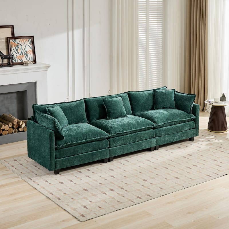 Roomfitters Large Upholstered 3-Seater Sofa with Plush Cushions and Pillows, Modern Cloud Couch for Living Room