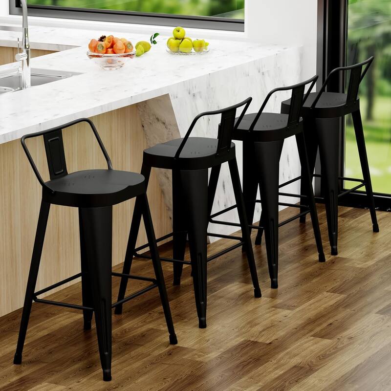 Industrial Metal Counter&Bar Stools Set of 4, 26" and 30" Seat Height Barstools with Large Seat and Low Back for Kitchen Island