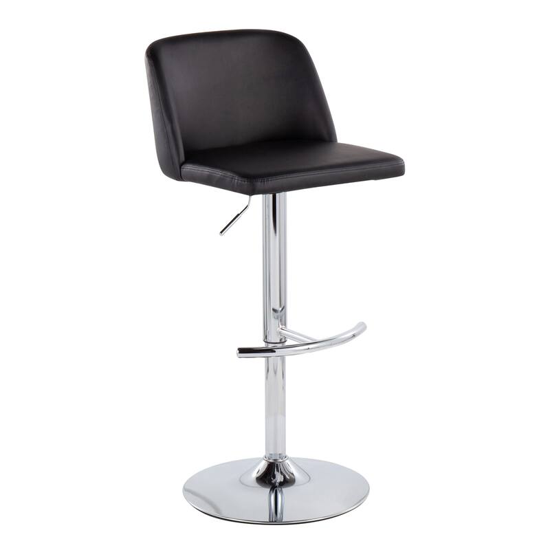 Strick & Bolton Oscar Adjustable Bar Stool with Rounded T Footrest (Set of 2) - Black Faux Leather/Chrome