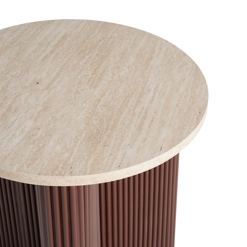 Christopher Knight Home - Arden Modern Marble Pattern Top Solid Side Table with Ribbed Brown Base