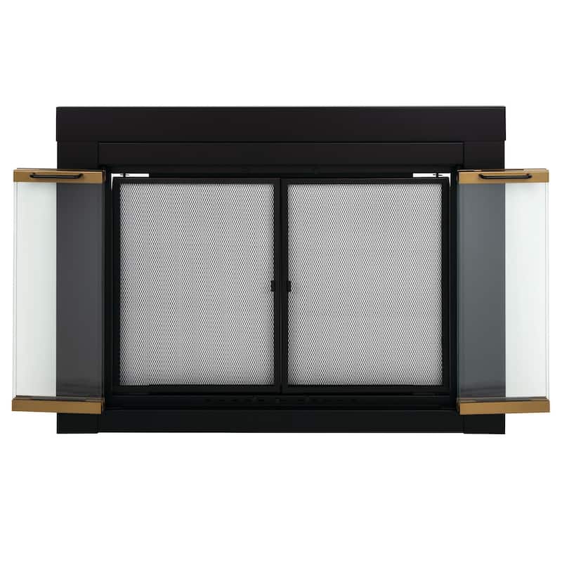 Pleasant Hearth Arrington Fireplace Glass Door Black w/Moonlight Gold