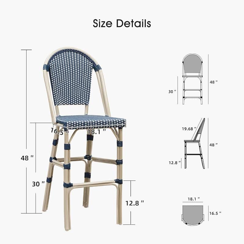 PURPLE LEAF White Print Finish Patio Bar Chairs with Back Rattan Bar Chairs French Bistro Set for Kitchen Outdoor Counter Stool