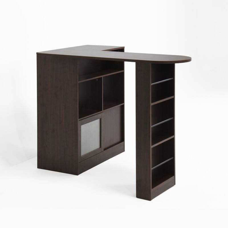 Walnut Modern Bar Cabinet with Rotating Top and Glass Doors