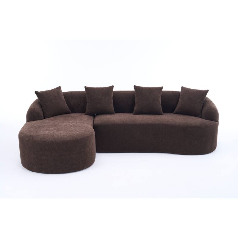 L-Shaped Sectional Sofa with Curved Chaise, Chenille Boneless Cloud Sofa, Modular 4-Seater Sofa with 4 Throw Pillows