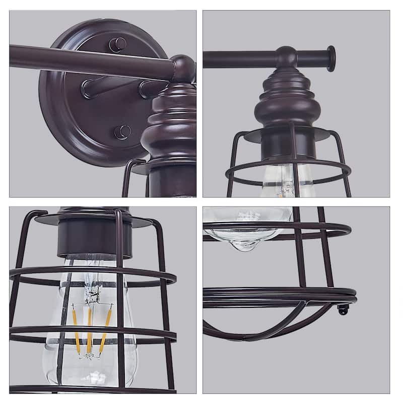 3 Light outdoor caged wall sconce in Oil Rubbed Bronze - 13"H x 26"W x 8"D