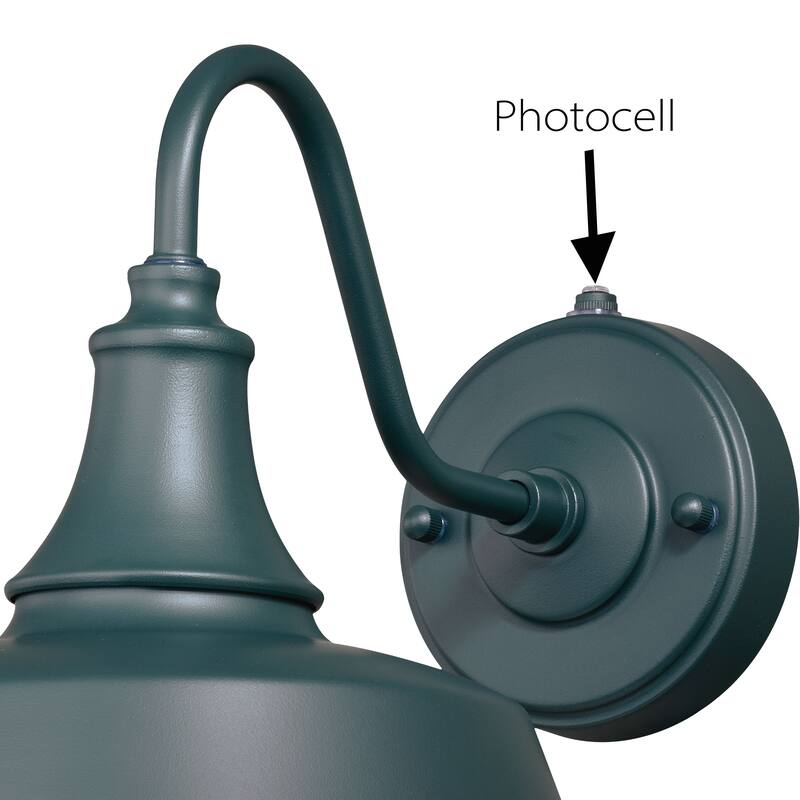Dorado 1 Light Dusk to Dawn Green White Farmhouse Barn Dome Outdoor Wall Lantern - 9-in W x 13.25-in H x 9-in D