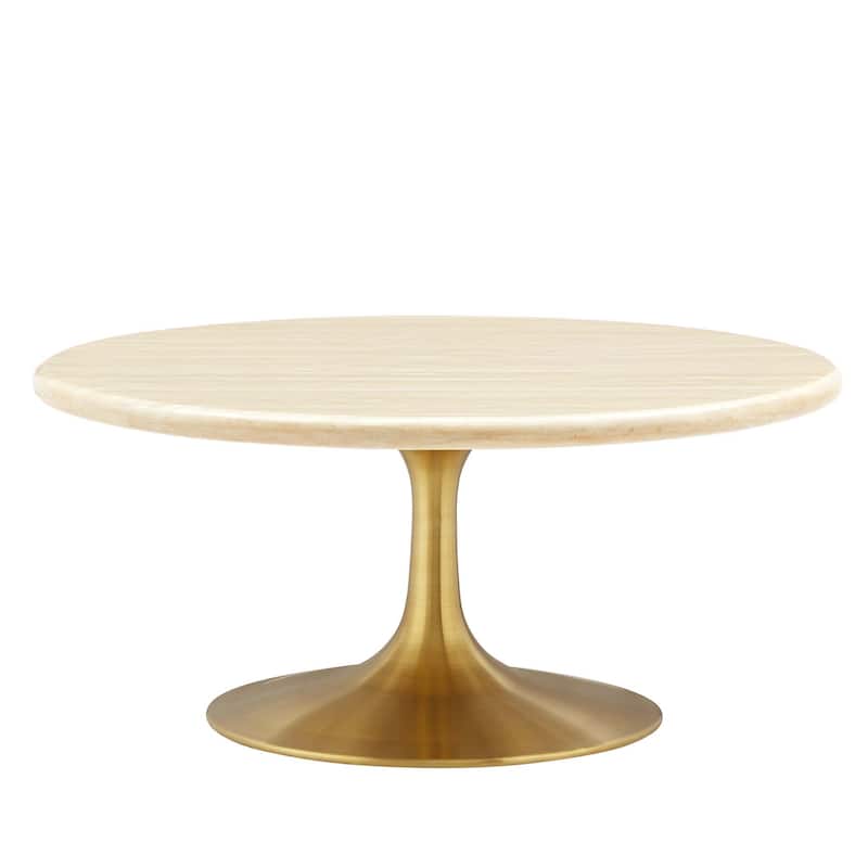 Lippa 36" Round Artificial Travertine Coffee Table