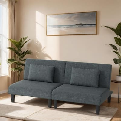 Modern Armless Loveseat Sofa Bed Chair Couch Wood Living Room with two Cushions