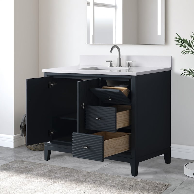 Vanity Art 42" Freestanding Bathroom Vanity with Engineered Marble Top and Sink