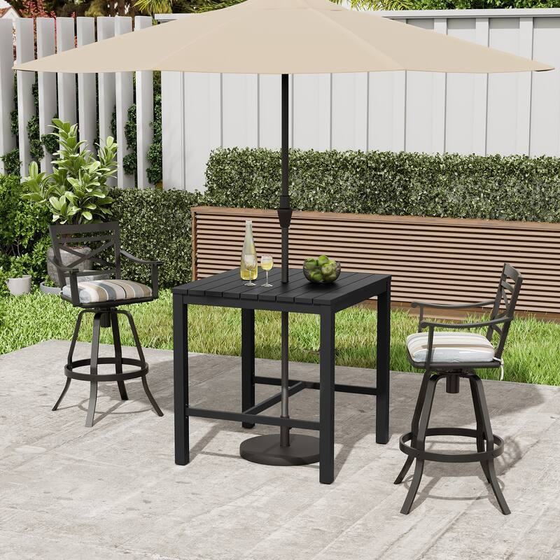 Outdoor Aluminum Bar Table with Umbrella Hole 37.4" Height Square Bistro Table