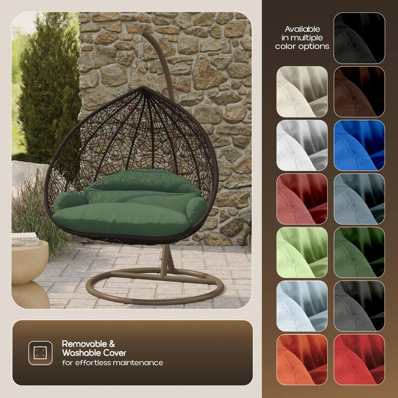2-Person Egg Swing Chair in Brown Stainless Steel 2-Seater Porch Swing with Stand for Outdoor and Indoor - 77.95" Height