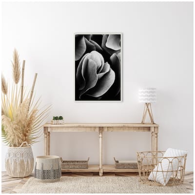 Kate and Laurel Sylvie Black and White Flower Petals Framed Canvas by Emiko and Mark Franzen of F2Images