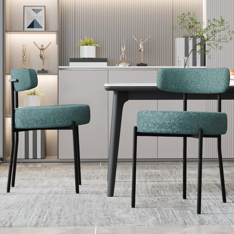 XINMICS Upholstered Boucle Dining Chairs with Black Metal Legs